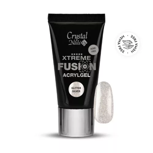 Crystal Nails HEMA Free Xtreme Fusion AcrylGel - Glitter Silver 27ml (30g) 119421