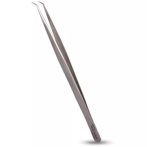 Long Lashes szempilla csipesz, keskeny hajlított - ezüst, 14cm