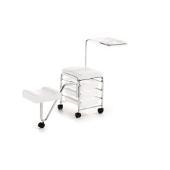   Pedikűr szerviz eszközkocsi lábtartóval, tálcával fehér