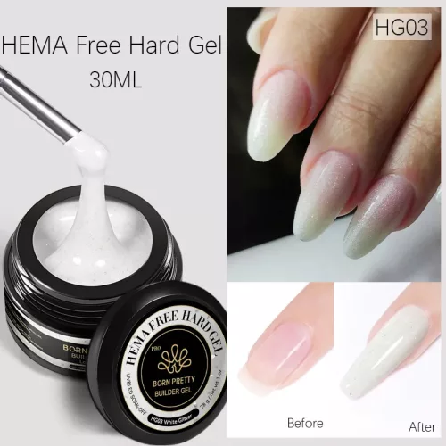 BORN PRETTY PRO Hard Gel építőzselé 30 ml - HG03 - White Glitter