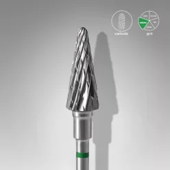   Staleks Carbide köröm csiszolófej bit cone green EXPERT head diameter 6 mm / working part 14 mm FT71G060/14