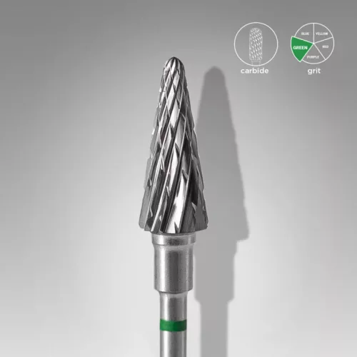 Staleks Carbide köröm csiszolófej bit cone green EXPERT head diameter 6 mm / working part 14 mm FT71G060/14