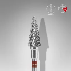   Staleks Carbide köröm csiszolófej bit balkezes cone red EXPERT head diameter 6 mm / working part 14 mm FT73R060/14