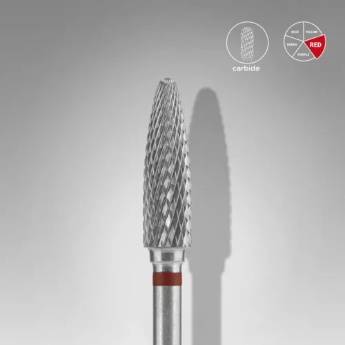 Staleks Carbide köröm csiszolófej bit corn red EXPERT head diameter 4 mm / working part 14 mm FT90R040/14