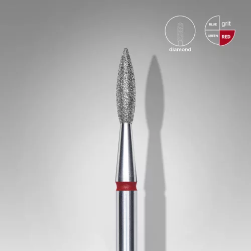 Staleks Diamond köröm csiszolófej bit pointed flame red EXPERT head diameter 2,1 mm / working part 8 mm FA11R021/8